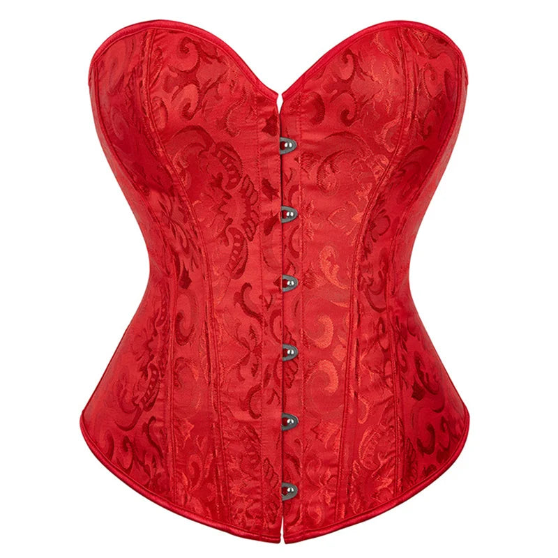 Classic Black Floral Jacquard Overbust Corset with Metal Busk Closure