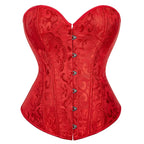 Classic Black Floral Jacquard Overbust Corset with Metal Busk Closure