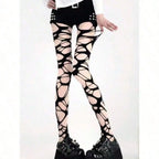 Distressed Cutout Fishnet Tights Gothic Punk Alternative Fashion Statement Hosiery