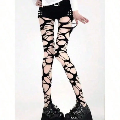 Distressed Cutout Fishnet Tights Gothic Punk Alternative Fashion Statement Hosiery