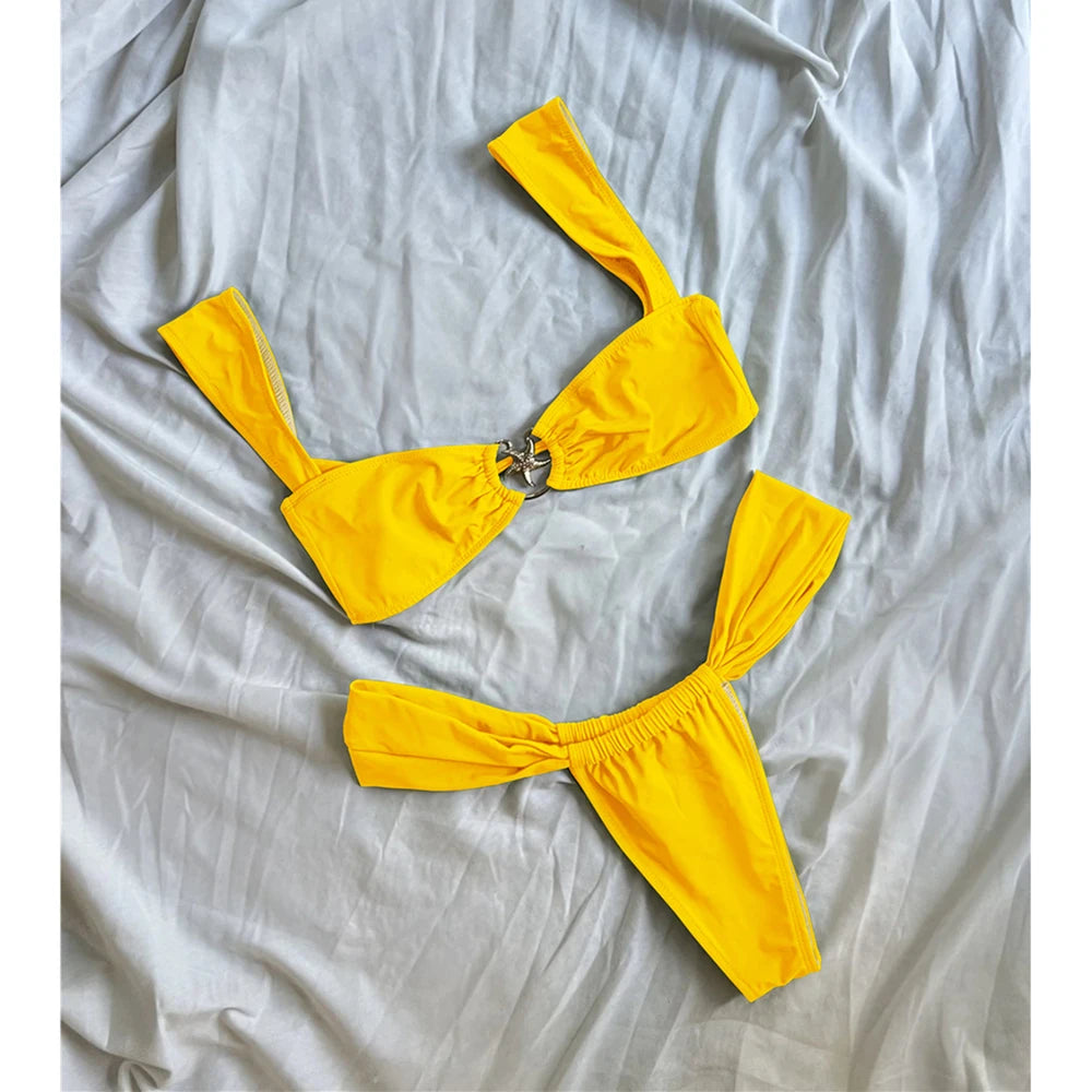 Olive Green Bralette Bikini with Metallic Starfish Hardware