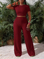 Women's Knit Crop Top and Wide Leg Pants Co-Ord Set