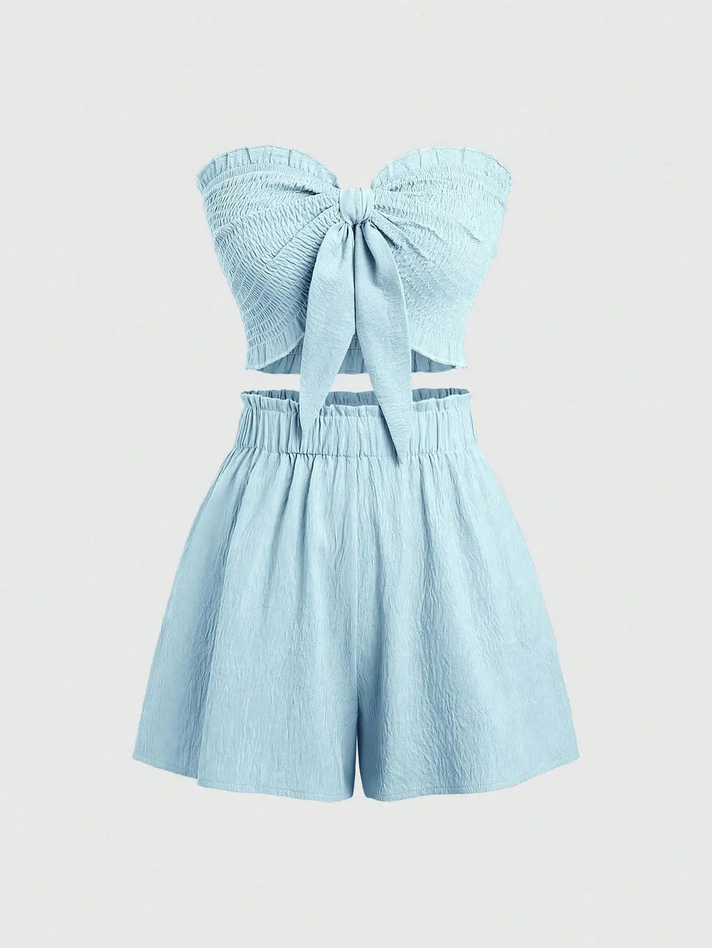 Front Knot Strapless Top and Shorts Summer Casual Co-Ord Set
