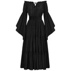 Flowing Gothic Maxi Dress with Layered Sleeves and Alternative Elegance