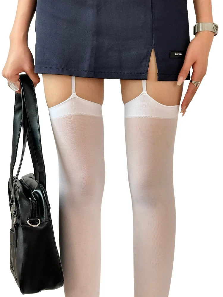 Lightweight Sheer Thigh High Stockings with Stay-Up Design for Everyday Layered Fashion Styling
