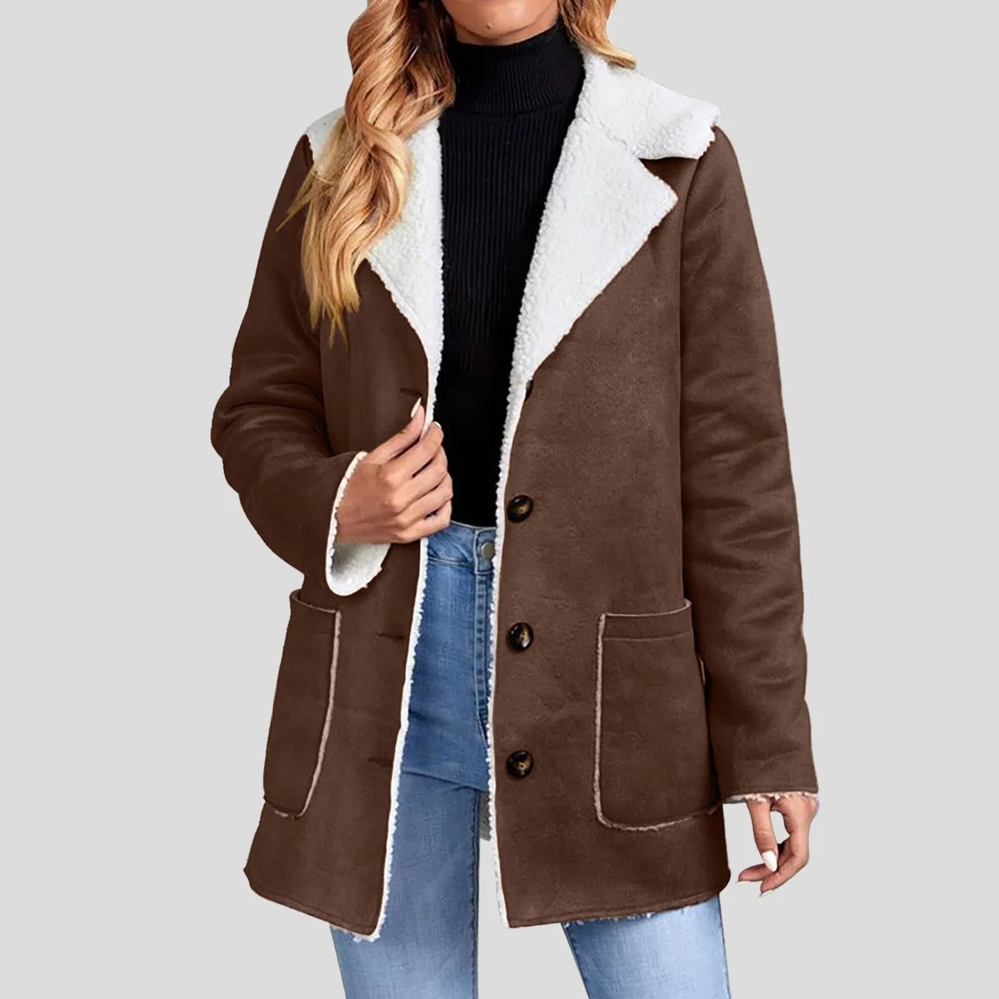 Women's Faux Suede Fleece Lined Hooded Jacket Relaxed Winter Streetwear Outerwear Coat