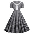 Vintage Gingham Bow Collar Retro Inspired Alternative Swing Midi Dress