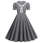 Vintage-Inspired Red Gingham Swing Dress with Contrasting Collar