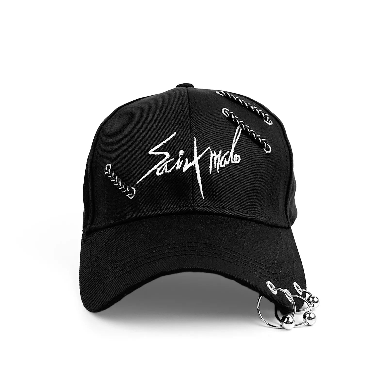 Embroidered Adjustable Baseball Cap with Decorative Metal Accents for Contemporary Streetwear Fashion
