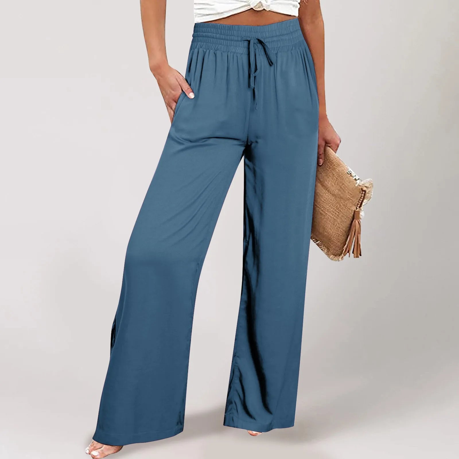 Women's High Waist Wide Leg Casual Trousers with Relaxed Tailored Everyday Style