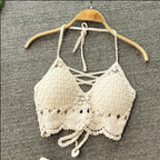 Women's Crochet Halter Neck Backless Crop Top with Tassel Detail for Summer Streetwear Style
