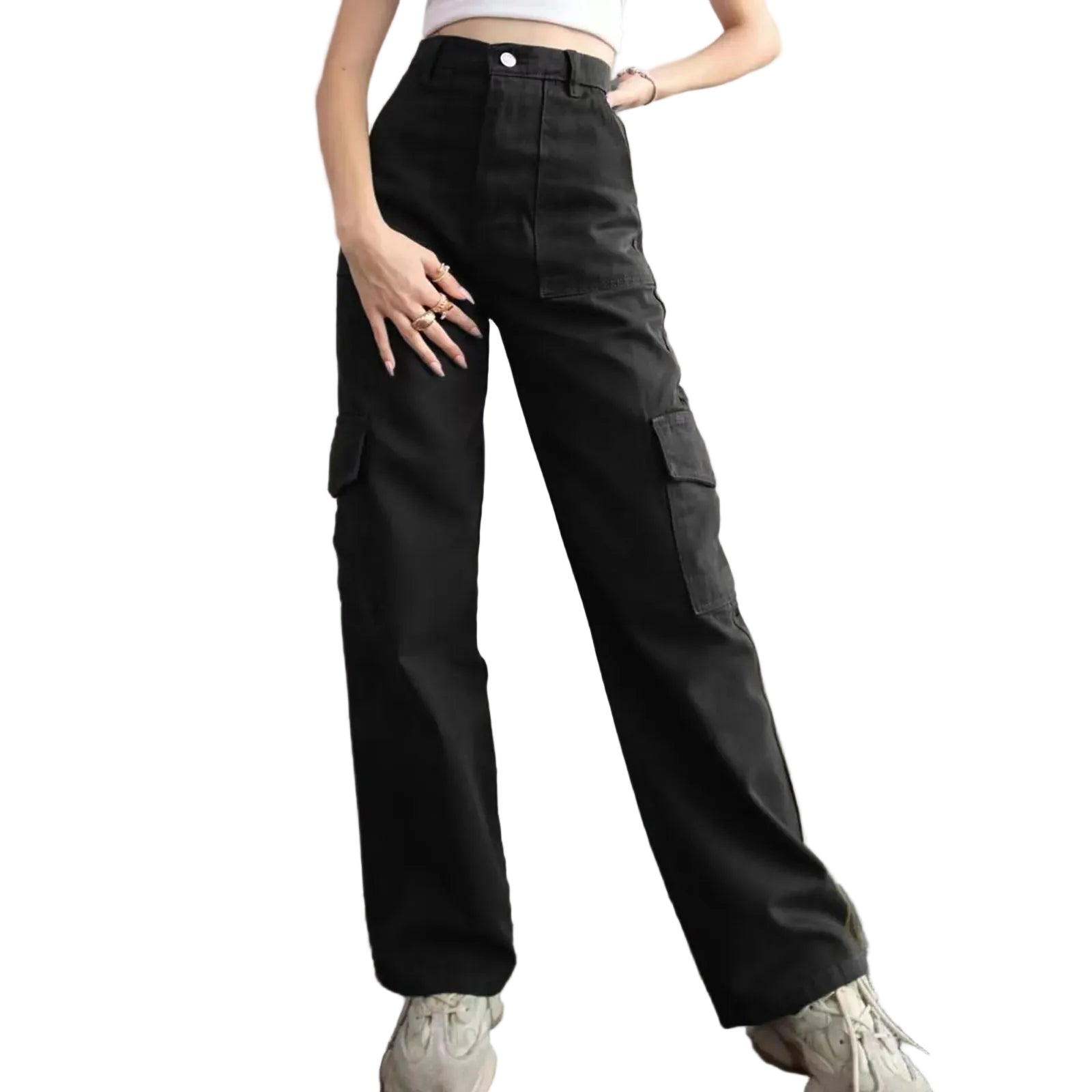 Women's Wide Leg Cargo Pants with Utility Pockets for Casual Streetwear Fashion