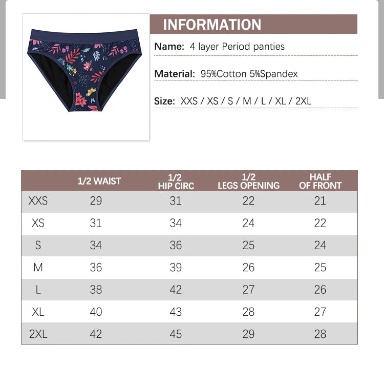 Three-Piece Floral Print Menstrual Brief Set with Contrast Waistbands