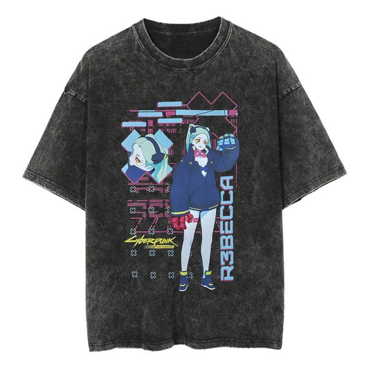 Retro Anime Techwear Graphic Oversized Washed Streetwear T-Shirt
