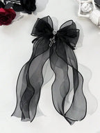 Gothic Mesh Bow Hair Clip With Cross Charm Alternative Statement Accessory