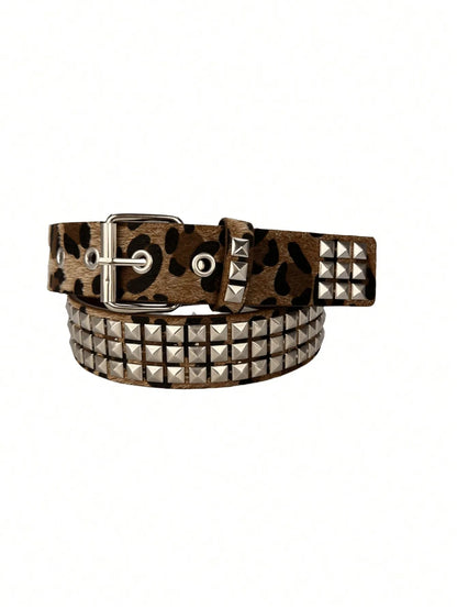 Animal Print Studded Belt for Punk, Y2K and Alternative Fashion