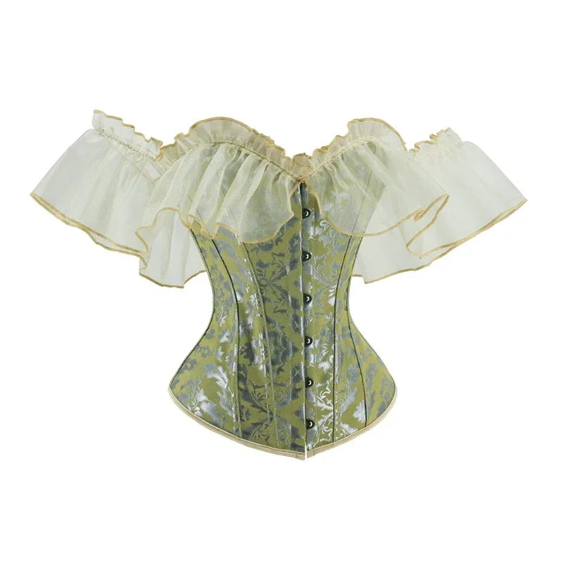 Off-Shoulder Ruffle Corset Top with Vintage-Inspired Overbust Silhouette
