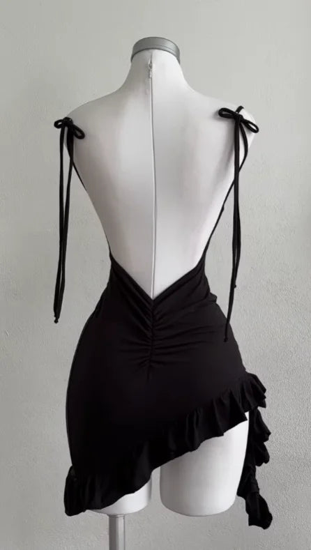 Lace Up Backless Bodycon Mini Dress with Spaghetti Strap Y2K Styling