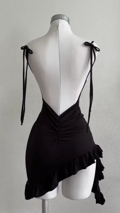 Lace Up Backless Bodycon Mini Dress with Spaghetti Strap Y2K Styling