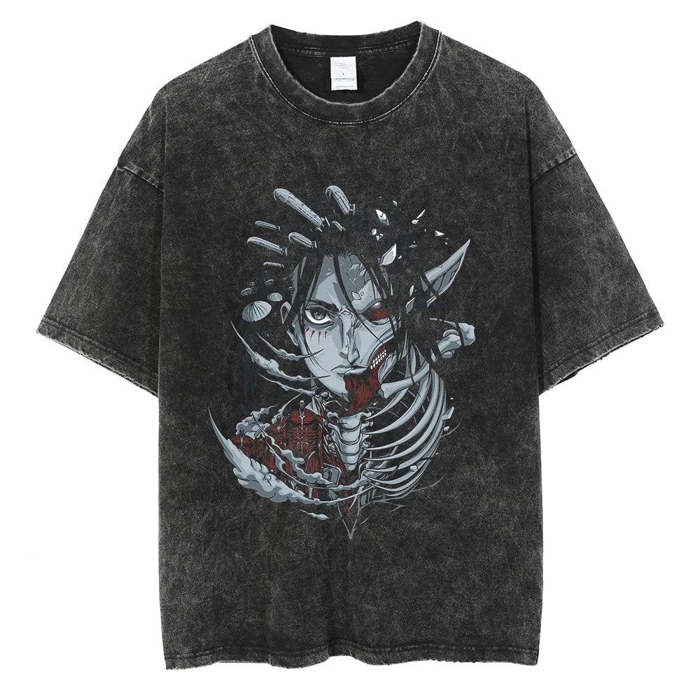 Anime Goth Distressed Streetwear Graphic Tee with Dark Manga Illustration