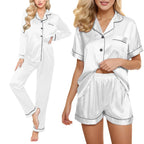 Women's 4-Piece Satin-Look Pajama Set, Short- and Long-Sleeve Tops with Matching Pants and Shorts, Soft Coordinated Loungewear