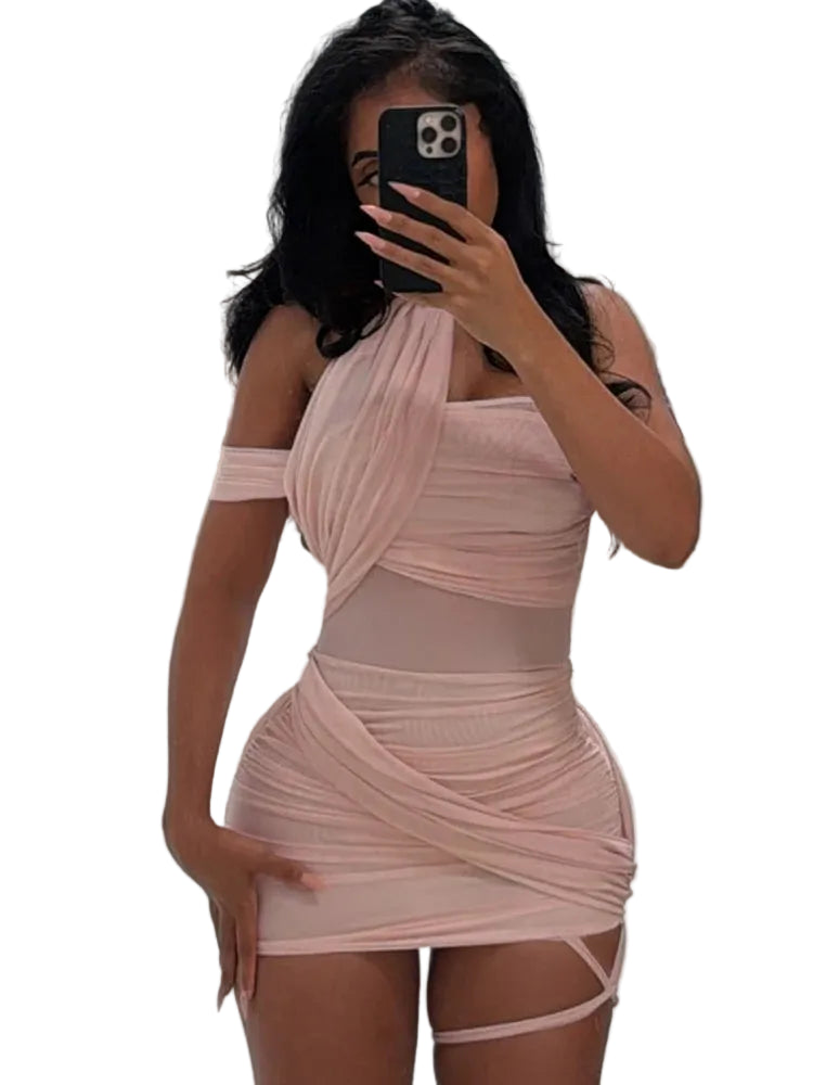 Asymmetrical Cutout Bodycon Mini Dress with Halter Strap Y2K Clubwear Style