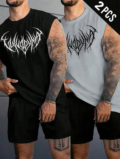 Manga-Inspired Cotton Sleeveless Tank Top with Dark Gothic Lettering Streetwear Aesthetic