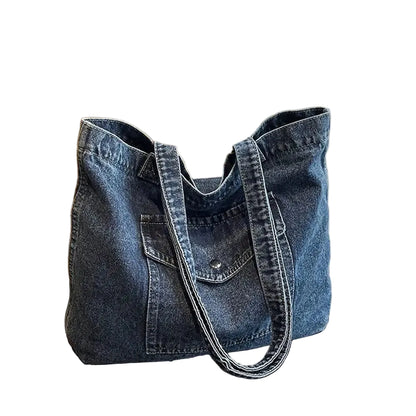 Distressed Denim Style Tote Shoulder Bag with Relaxed Carry Design