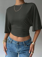 Batwing Sleeve Crop Tee with Relaxed Fit and Minimalist Casual Style