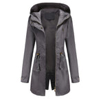 Women's Hooded Drawstring Longline Windbreaker Jacket with Lightweight Streetwear Outdoor Style
