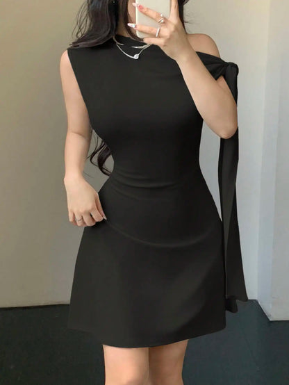 One Shoulder Mini Dress with Draped Detail and Elegant Asymmetrical Silhouette