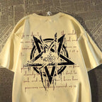 Oversized Geometric Star Graphic Cotton T-Shirt with Alternative Streetwear Design