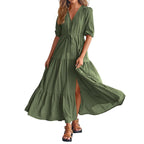 Tiered Drawstring Maxi Dress with Relaxed Flowing Contemporary Silhouette