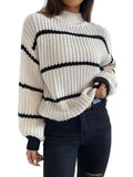 Women's Oversized Striped Crew Neck Relaxed Fit Streetwear Knit Sweater
