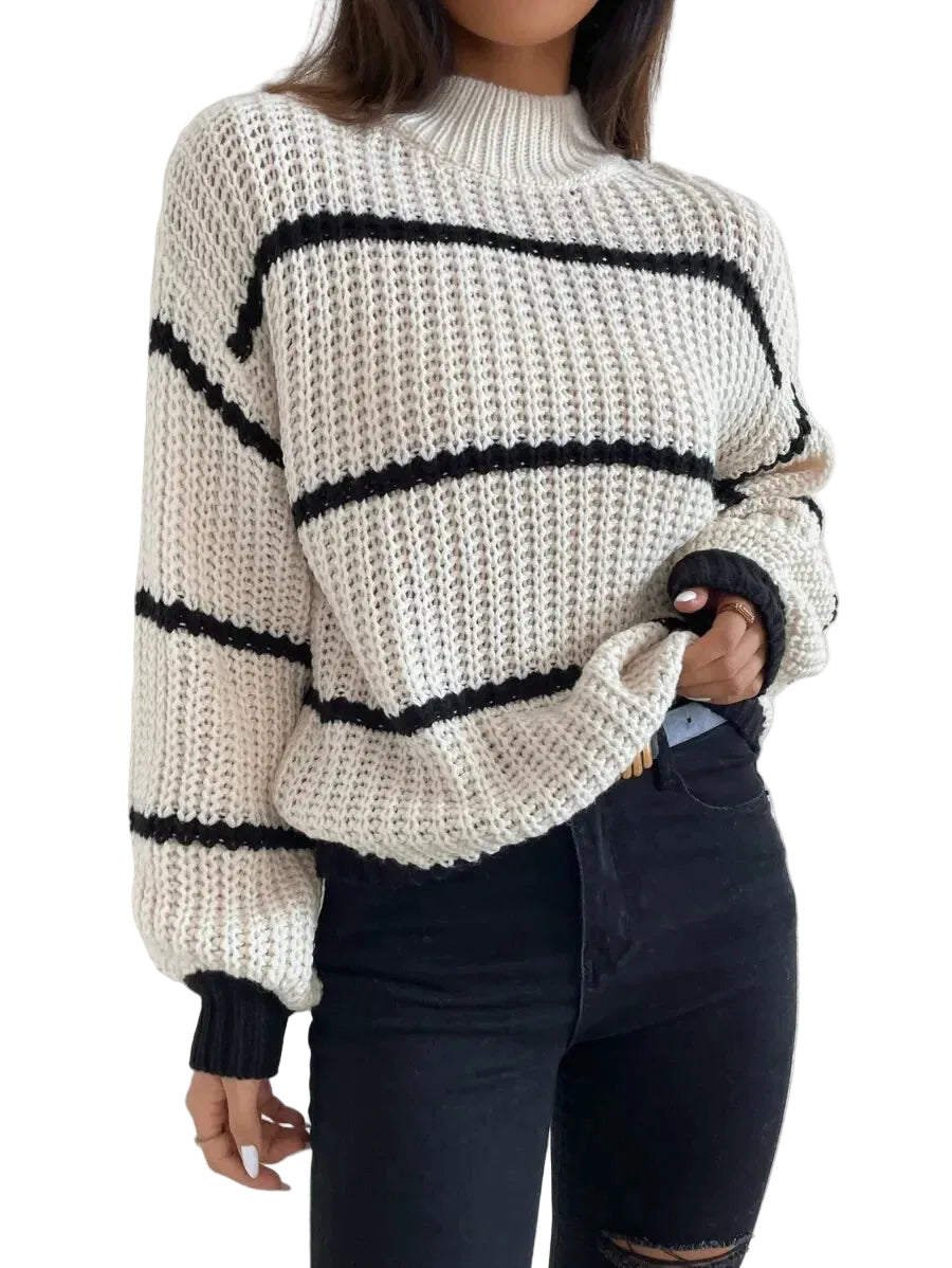 Women's Oversized Striped Crew Neck Relaxed Fit Streetwear Knit Sweater