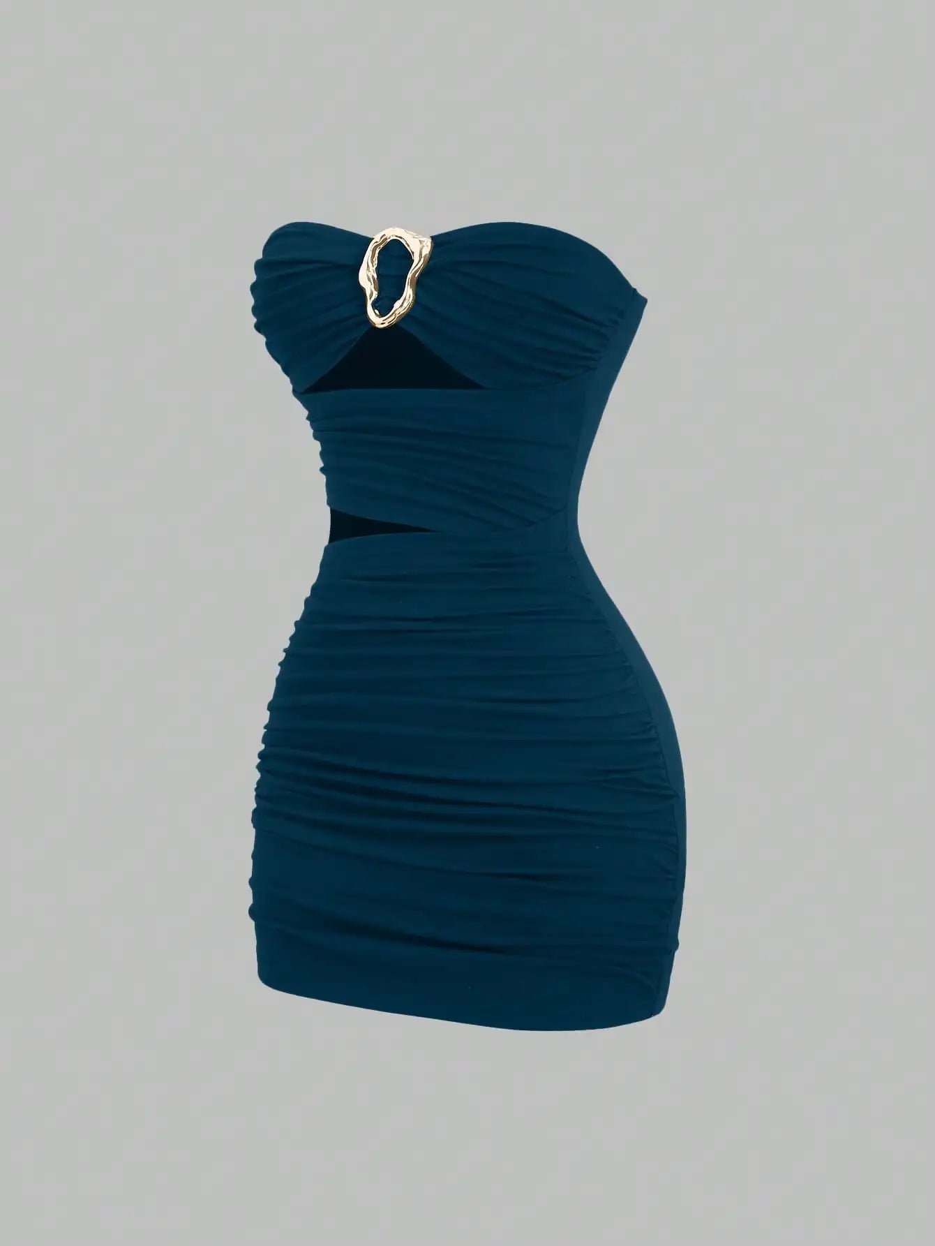 Strapless Ruched Bodycon Mini Dress with Metallic Accent Contemporary Silhouette