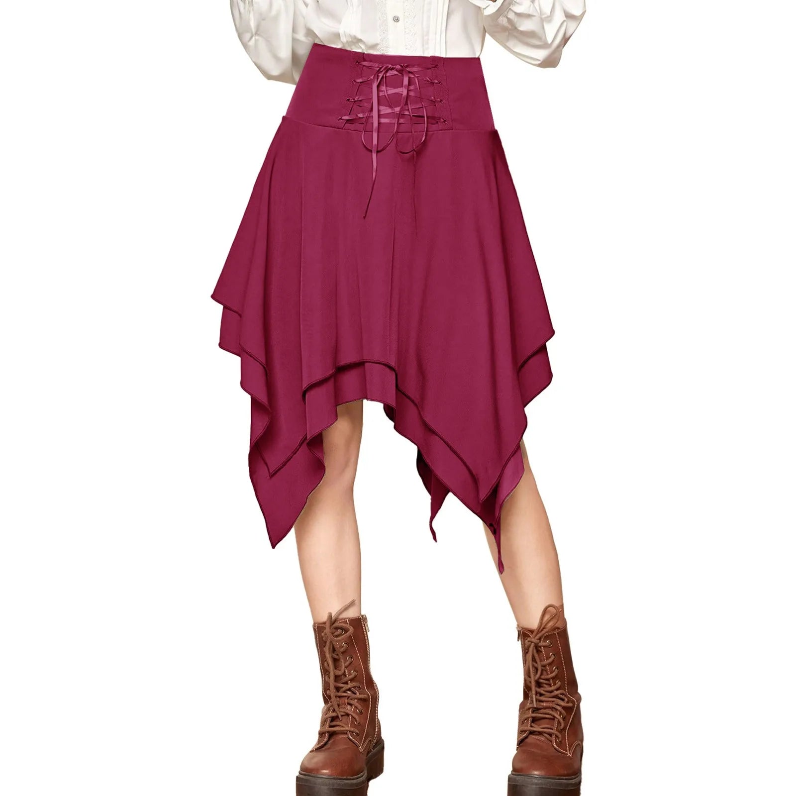 Asymmetrical Handkerchief Hem Lace Up Gothic Inspired Alternative Mini Skirt