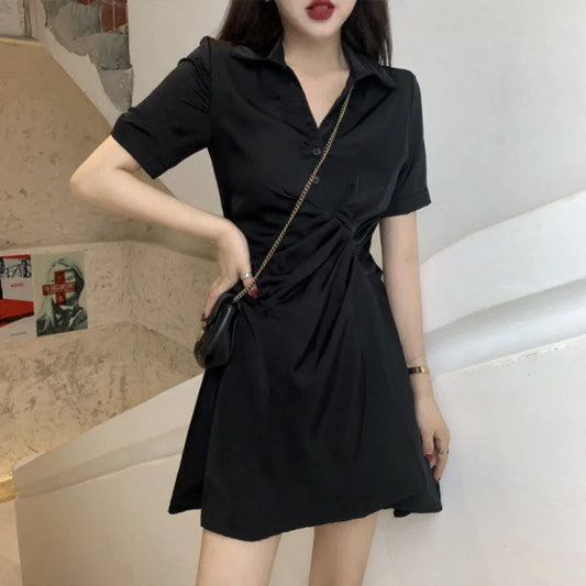 Minimal Gothic Wrap Dress with Japanese Streetwear Aesthetic