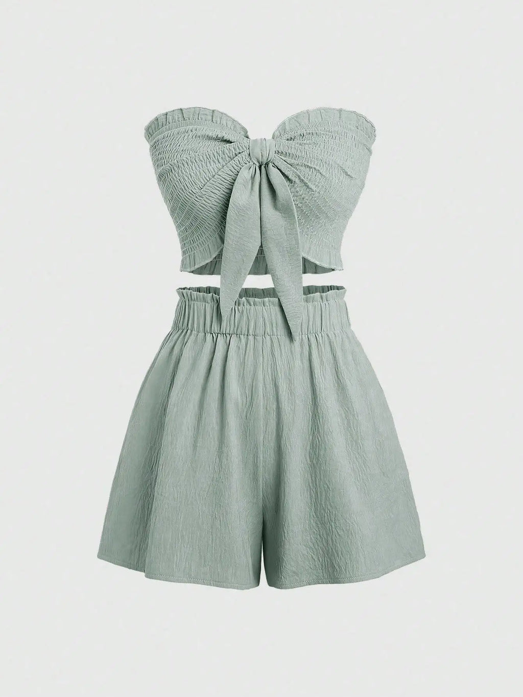 Front Knot Strapless Top and Shorts Summer Casual Co-Ord Set