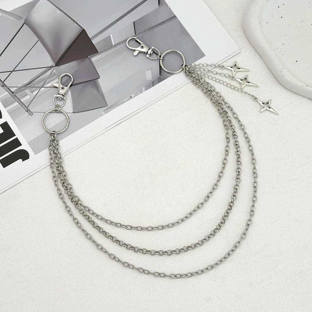 Layered Star Charm Waist Chain for Gothic Punk and Y2K Styling
