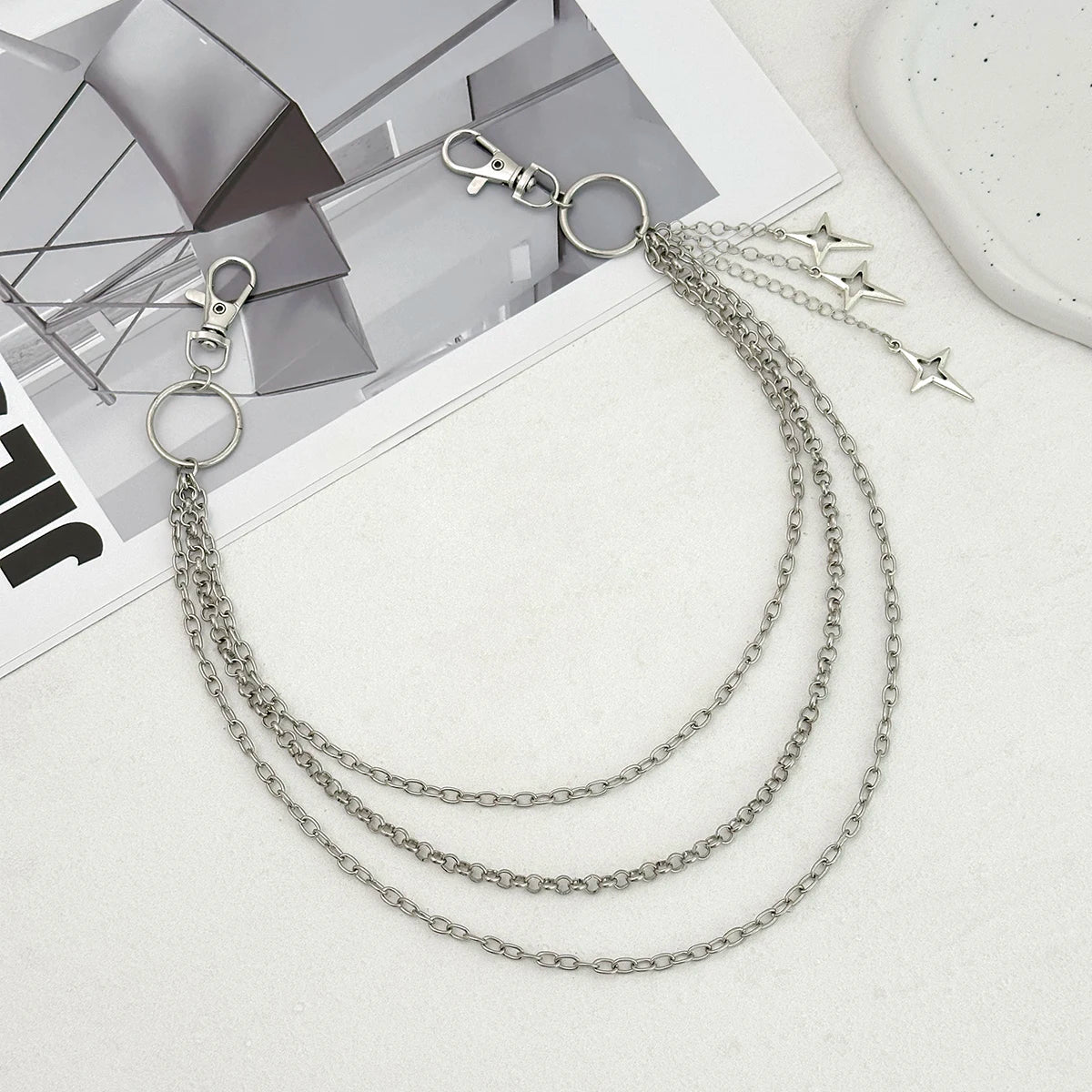 Layered Star Charm Waist Chain for Gothic Punk and Y2K Styling