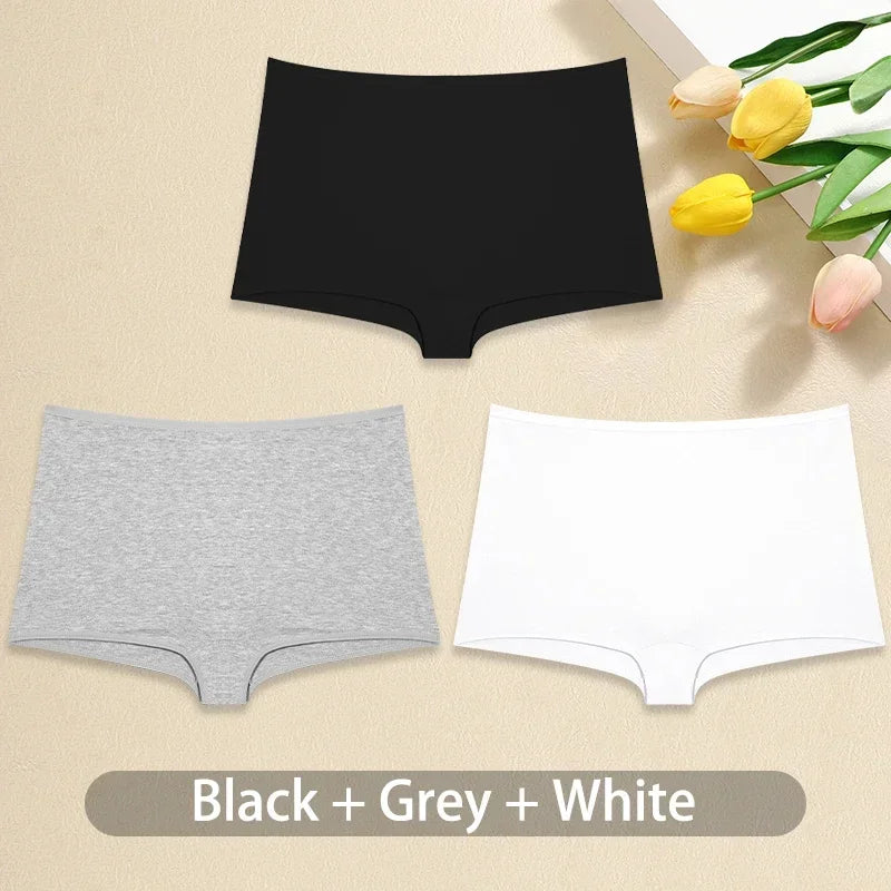 3-Piece Women’s Low-Rise Cotton-Blend Boyshorts Set with Wide Waistband, Short-Leg Silhouette and Classic Solid Colors