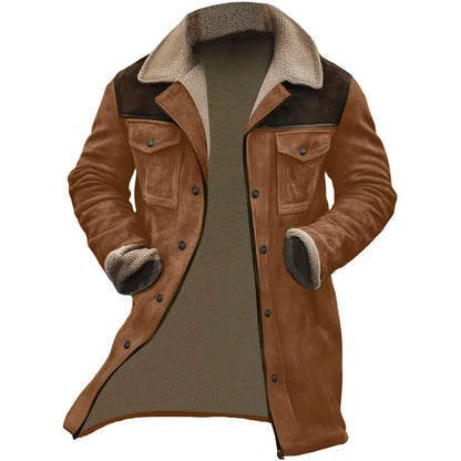 Men's Vintage Faux Suede Utility Jacket with Sherpa Collar and Multi Pocket Design