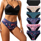 Three-Piece Floral Print Menstrual Brief Set with Contrast Waistbands