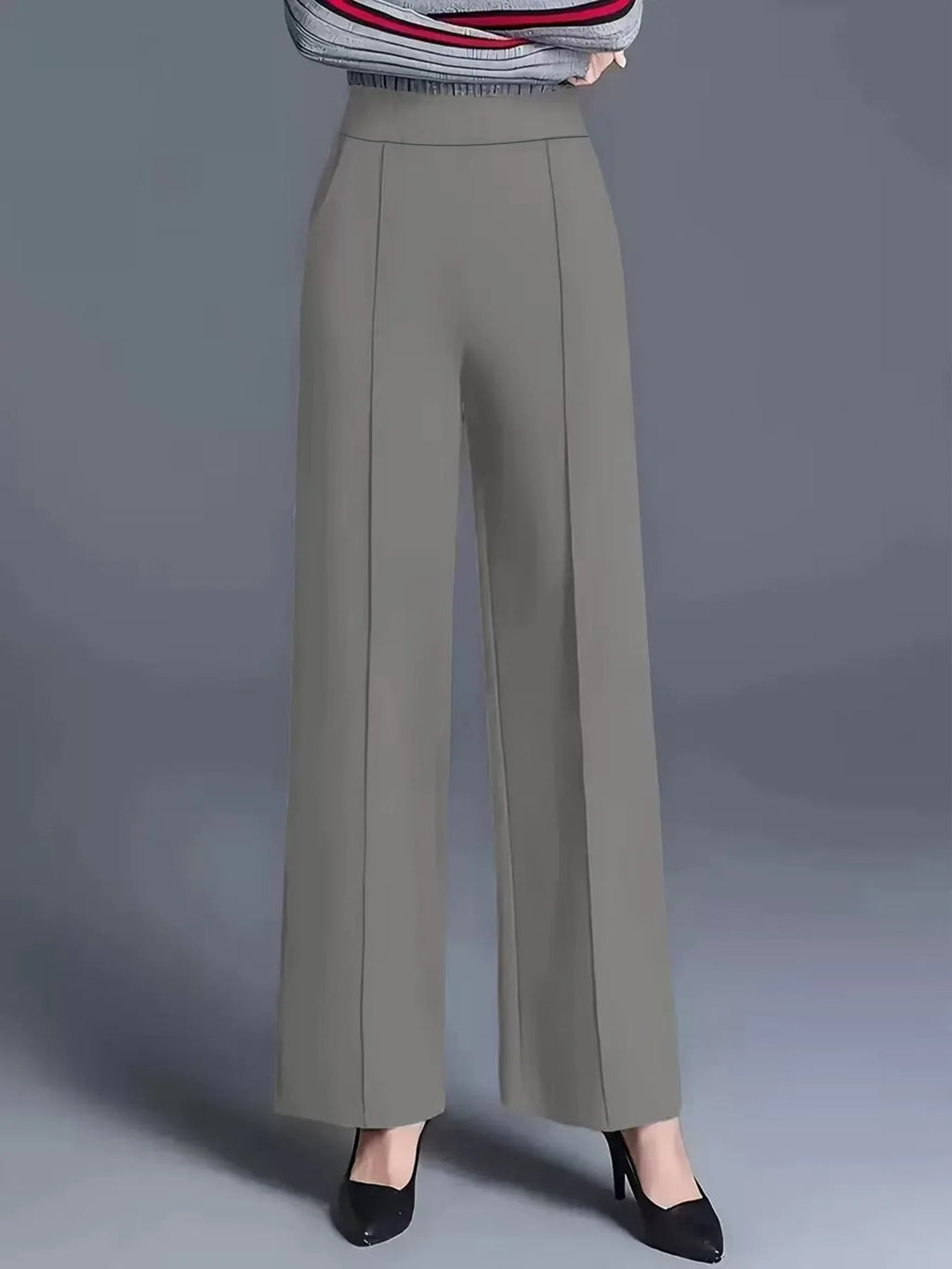 Women's High Waist Wide Leg Casual Pants with Elastic Waist and Relaxed Fit