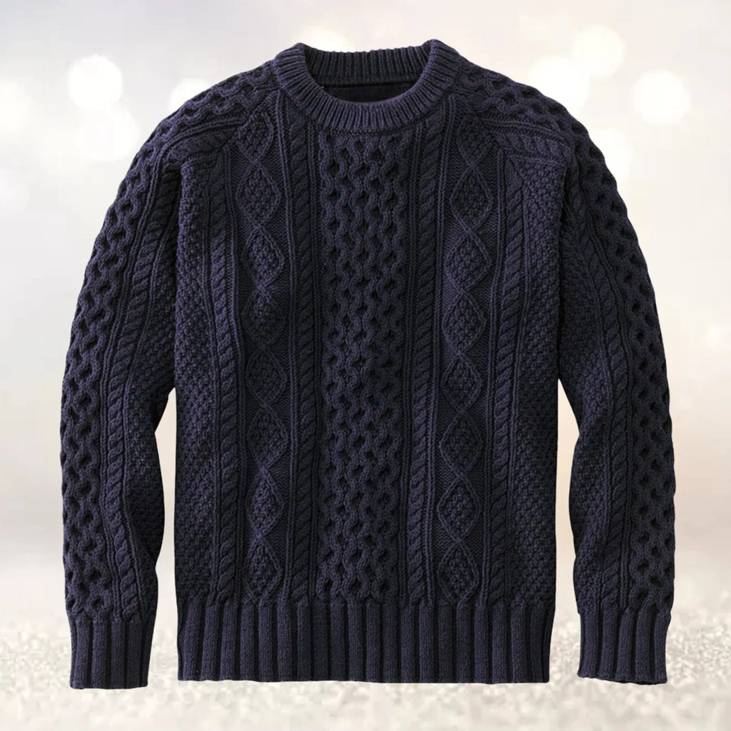 Men's Cable Knit Crew Neck Contemporary Relaxed Fit Sweater Pullover