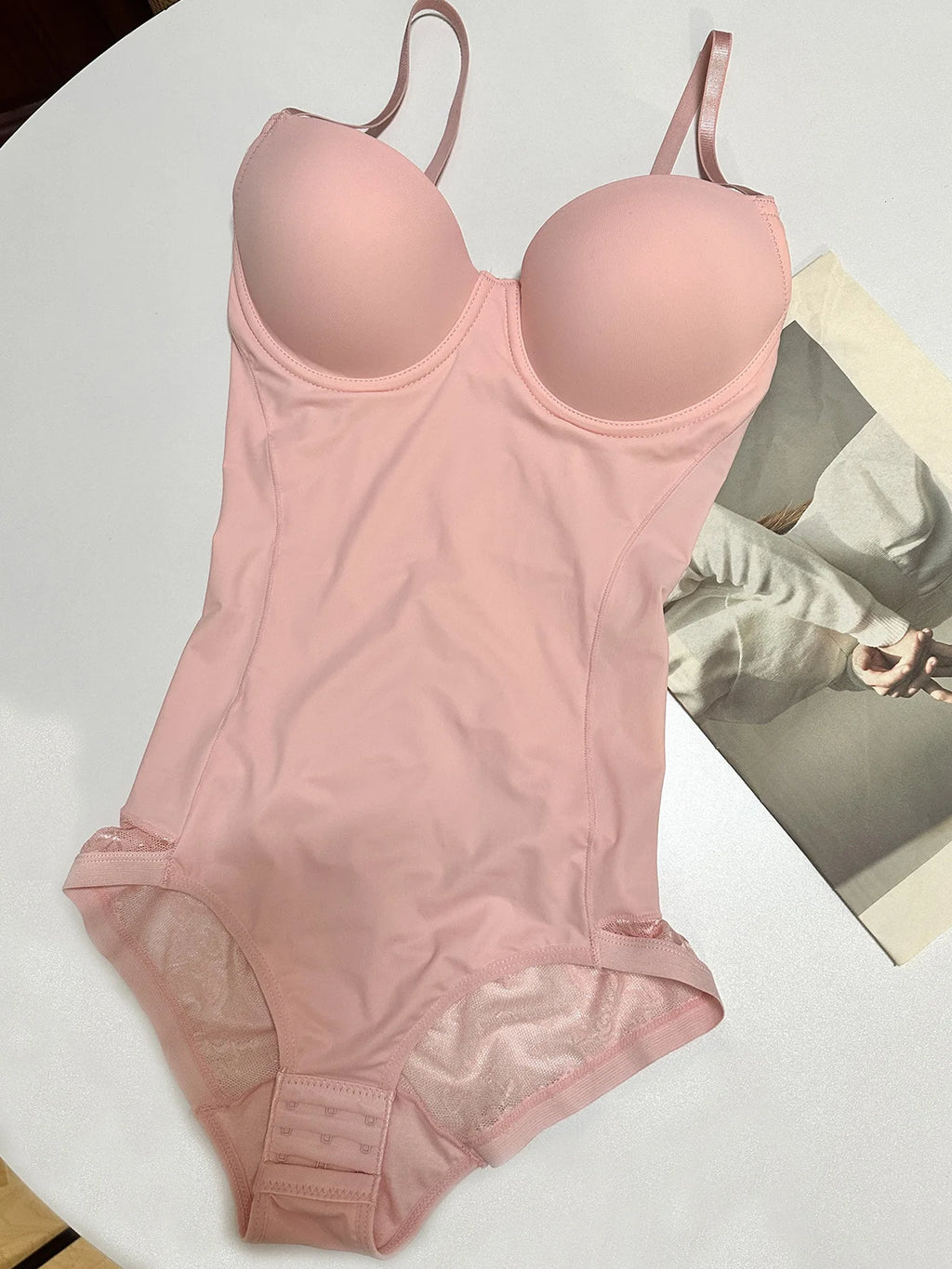 V-Neck Seamless-Looking Bodysuit with Built-In Molded Cups and Adjustable Straps