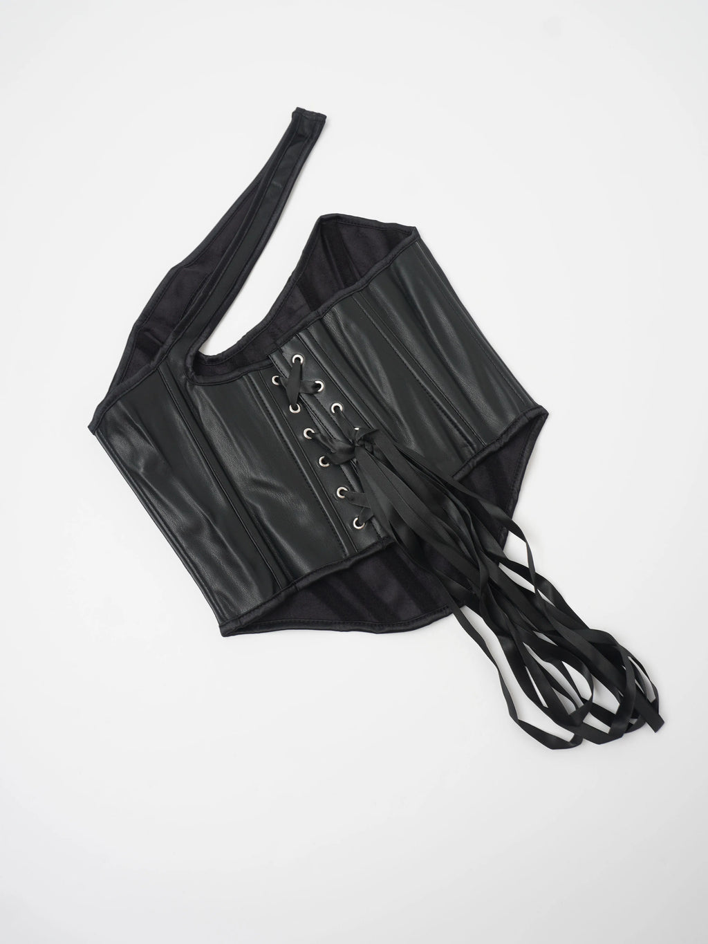Sleek Black Faux Leather Asymmetrical One-Shoulder Corset Top