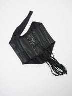 Sleek Black Faux Leather Asymmetrical One-Shoulder Corset Top