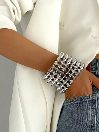 Silver Spike Cuff Bracelet Set for Punk Gothic Alternative Fashion